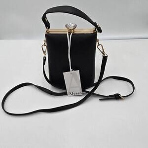 Alyssa Clutch Bag‎ Purse, Black Stones & Leopard Print Interior (NEW)